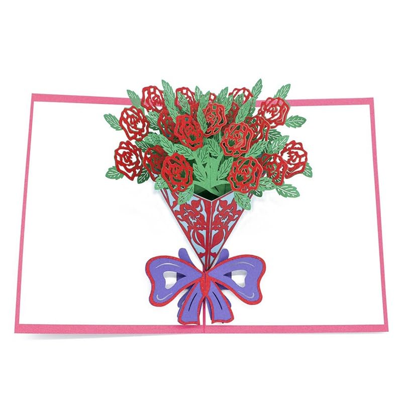 Glückwunschkarte 3D Rose Blumen Blumenstrauß Pop-Up-Karte for Valentines Birhtday Muttertag Alle Gelegenheiten Grußkarte (10 Packung)