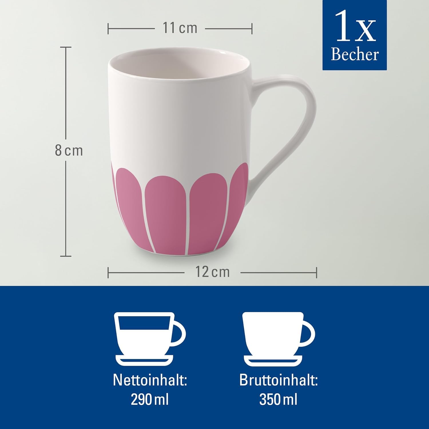 Villeroy & Boch - Fleur cassis kubek z uchem różowy, nadaje się do zmywarki i mikrofalówki, kubek do kawy i gorących napojów, filiżanka herbaty, kubek kawy, filiżanka kawy, porcelana Premium