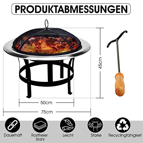 Feuerstelle Ø 75 cm Edelstahl | Hakenfunken, Feuerschale, Feuerkorb, Garten | Multifunktional für Outdoor Camping Versorgung mit Rundform (DF-FS3030-C) – Bild 5
