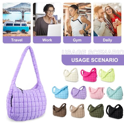 Image of Quilted Puffer Tote Bag Purse Puffy Crossbody Shoulder Bag,Lightweight Nylon Hobo Bag Puffer Carryall Bag for Women Girl
