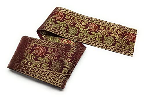 Image of Floral Brocade Ethnic Work Laces and Borders Material for Dresses, Sarees, Lehenga, Suits, Blouses, Dupatta, chunri and Crafts
