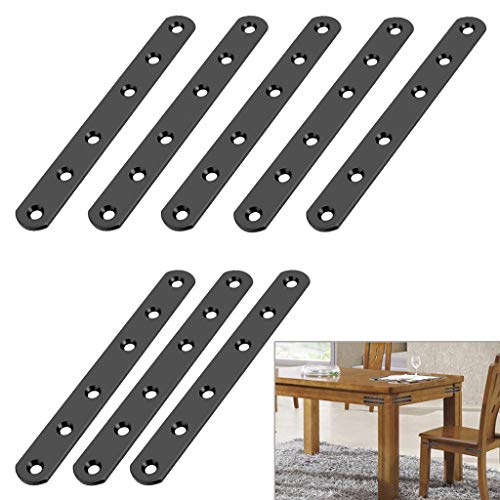 Sumnacon 8 Pcs Stainless Steel Flat Plates - 6 Inch Heavy Duty Mending Plate Straight Corner Brace Brackets Connector Furniture Repair Fixing Joint with Screws, Black