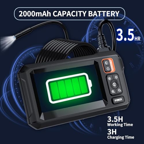 Image of Daxiongmao Borescope Inspection Camera - 11.5FT Semi-Rigid Cord, 4.3-Inch LCD, 8 LED Lights, IP67 Waterproof, Black