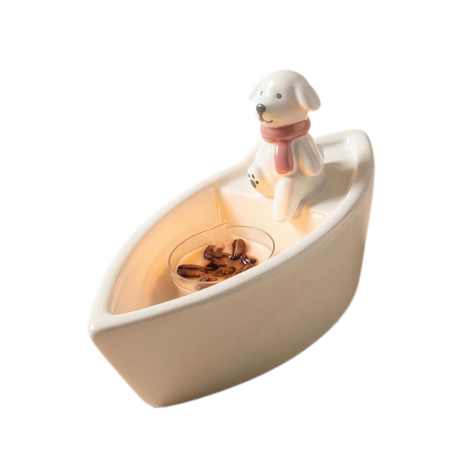 Ceramic Tealight Stand Dog Ship Shape Stand for Desktop Shelf Mantels Display Lovely Dog Earthenware Owner