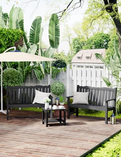 Image of Outdoor Bench Set of 2, Weatherproof Garden Benches for Outdoors, All Weather HIPS Patio Bench Holds up to 800lbs, Never Rot or Fade, Comfort Bench for Porch Garden Patio Yard and Park(Black)