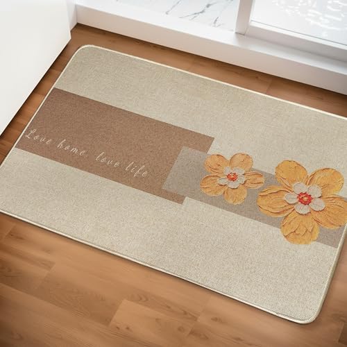 Image of Yellow Weaves 3 Pcs Jute Texture Non-Slip Bathmat, Water Absorbent Floor mat, Rugs, Door Mats for Bathroom, Living Room, Bedroom, Entrance, Outdoor, Kitchen, Office (Sunflower Beige)