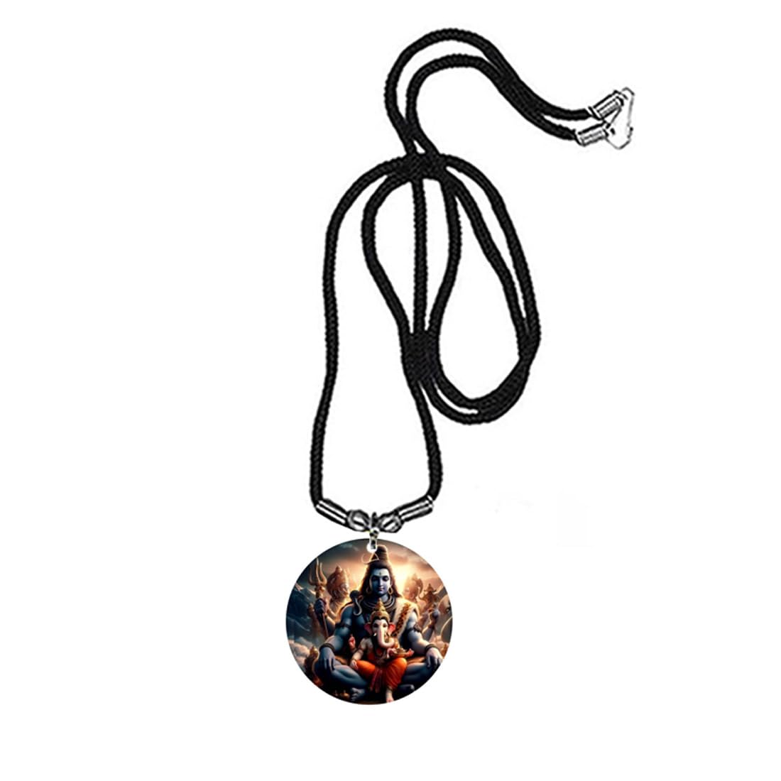 abhiora fashion Lord Mahadev with Ganesh Acrylic Religious Pendant with Cord Chain Spiritual Hindu Devotional for Men and Women-picture-28