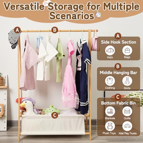 Bamnestor Bamboo Kids Clothing Rack with Storage Box - Foldable,Kids Dress Up Rack with Hooks & Rod, Organize Dress Up Storage & School Uniforms, Perfect for 4-13 Year Olds by Bamnestor - Used condition - Image 4