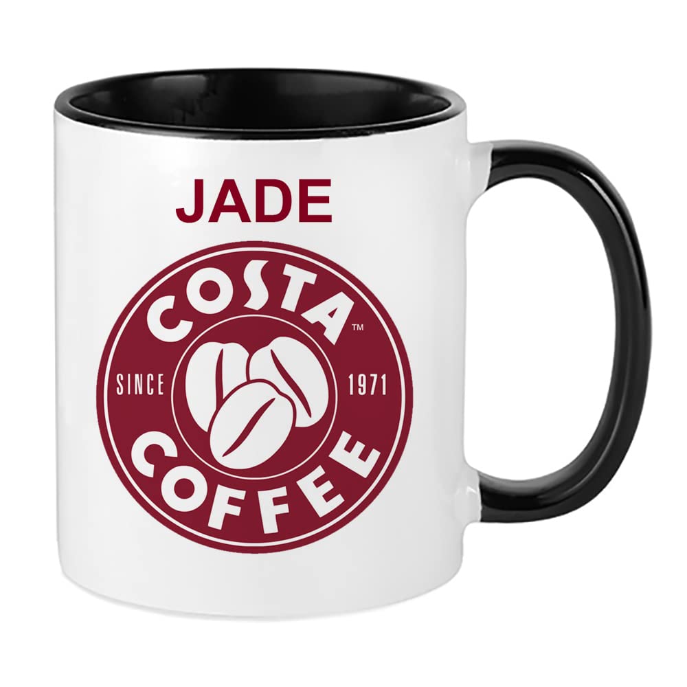 Giftme Personalised with Any Name Costa Unique Inside Coloured Ceramic Mug Coffee Tea Mug. (Black Inside Coloured and Handle)
