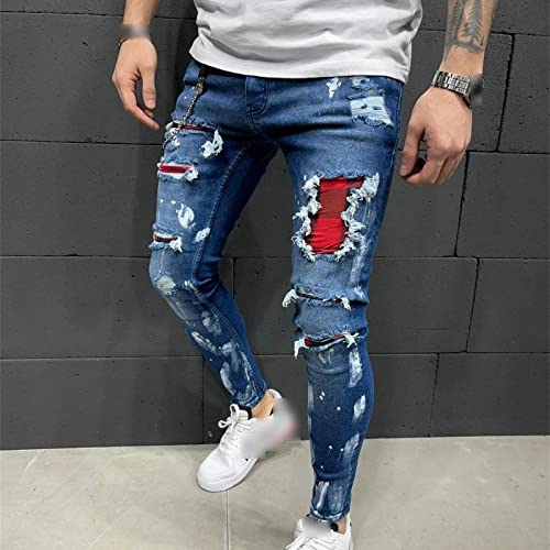 Pantalones lápiz rasgados para hombre azul oscuro 3X-Large miniatura 3