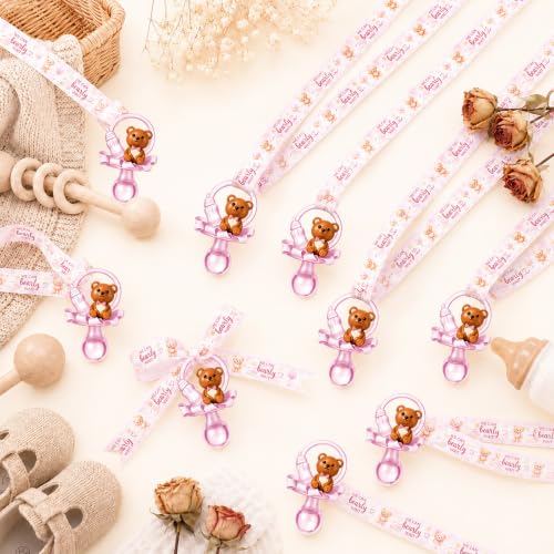 Image of Coume 60 Pcs Baby Shower Pacifiers Necklace Cute Bear Bottle Acrylic Pacifiers Necklaces for Baby Shower Games Guests Gender Reveal Party Favors Prize Decorations DIY (White,Pink,Cute)