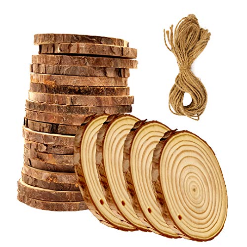 YUEXIA Natural Wood Slices - 30 Pcs 2.8-3.1 inches Craft Unfinished Wood kit Predrilled with Hole Wooden Circles for Arts Wood Slices Christmas Ornaments DIY Crafts