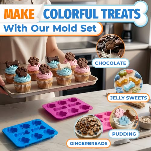 Image of 3 Pcs Dog Treat Molds Silicone, Bone & Paw Shapes, Non-Stick | Dog Molds for Frozen Treats; for Peanut Butter, Yogurt, Broth & Ice; Flexible; Oven, Freezer, Microwave & Dishwasher Safe