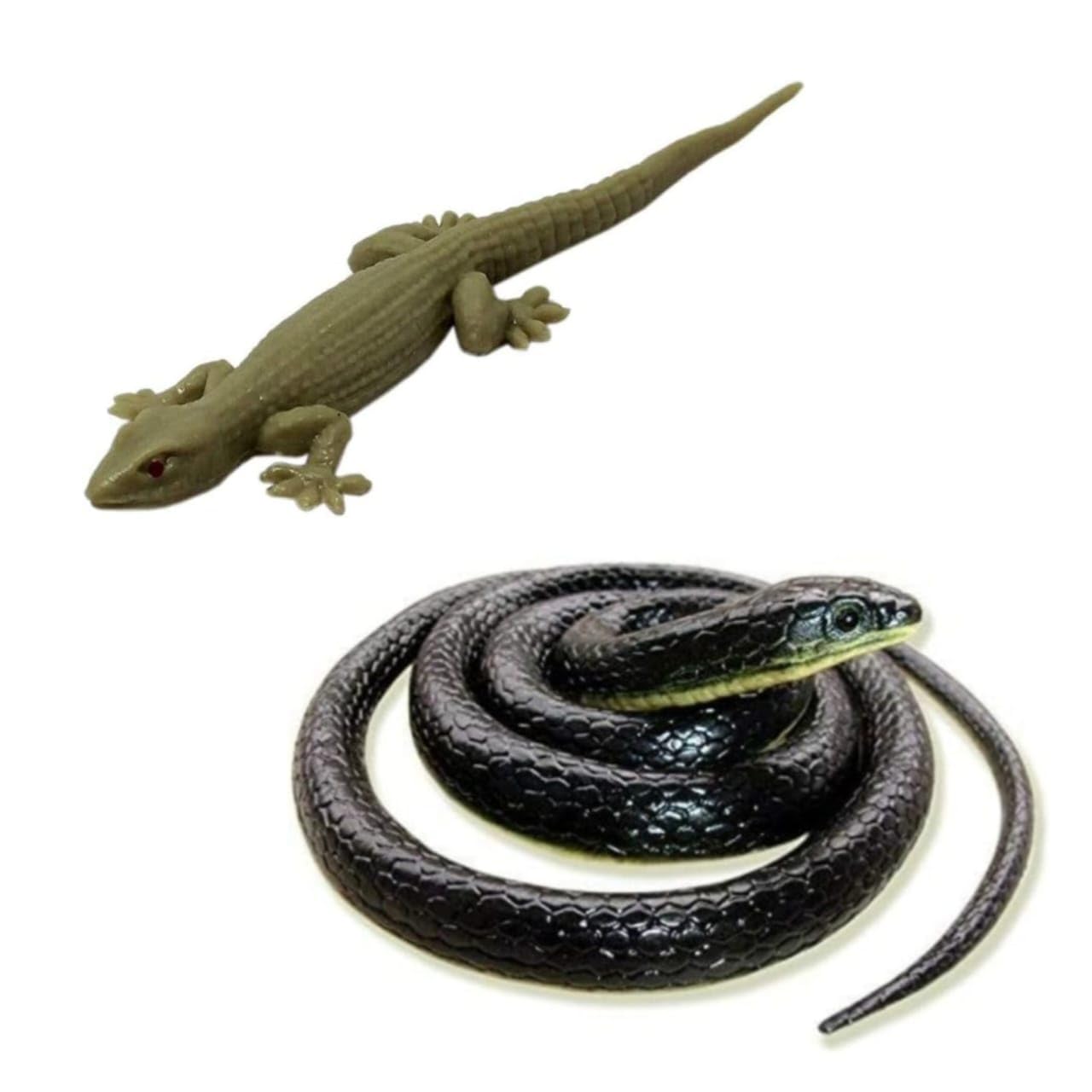 TOYSFAST Combo (Brown Lizard + Black Snake) Real Looking Rubber Lizard Toy | Chipkali Toy | Prank Toy (B231) for Kids