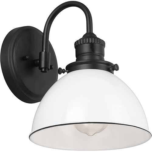 Design House 588293 Savannah Farmhouse 1-Light Indoor Dimmable Wall Light White Metal Shade for Hallway Foyer Kitchen, Matte Black