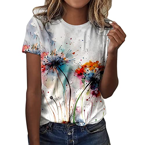 Graphic T-Shirts for Women Summer Short Sleeve Cute Tops Crewneck Vintage Tees Ladies Blouse Teen Girls Casual T Shirt