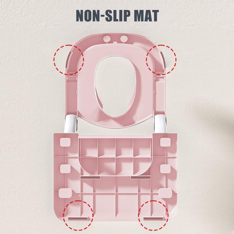 Réducteur Toilette Enfant avec Marche, Rehausseur Toilette Enfant avec PU-Coussin, Réducteur WC, Bébé de Siege, Réglable en Hauteur et Pliable,PVC (rose)