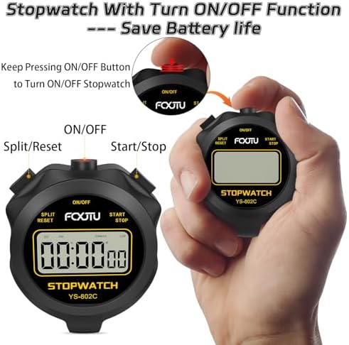 FCXJTU Simple Digital Sports Stopwatch, No Bells, No Clock, No Alarm, Simple Basic Operation, Silent, ON/Off, Pure Stopwatch for Swimming Running Training Kids Coaches Referees Teachers - 2