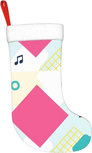 Christmas Stocking 17.7 Inch Retro Musical Notes. Geometric Shapes Christmas Mantel Stocking Fireplace Hanging Xmas Decorations for Family Holiday