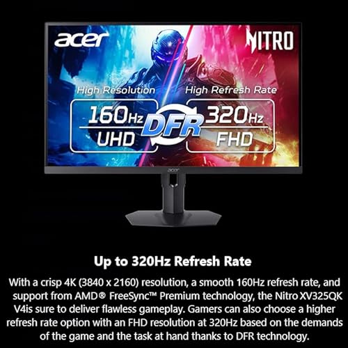 Acer Nitro 31.5” 4K UHD 3840x2160 Gaming IPS MiniLED Monitor | AMD FreeSync Premium | 160Hz Refresh Rate to FHD 320Hz (DFR) | Up to 0.5ms | 1x Display Port 1.4 & 2x HDMI 2.1 Ports | XV325QK V3bmiipprx image 4