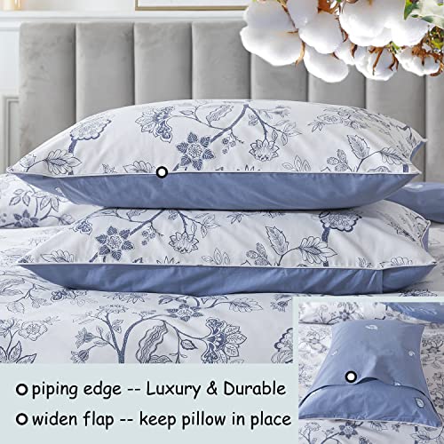 Fadfay Duvet Cover Set Full Floral Bedding Percale Cotton 600 Tc Classical Toile Luxury Reversible Light Blue Shabby Vintage Farmhouse Bedding Minimalist Chic Comforter Cover Soft Breathable 3Pcs #TOP3