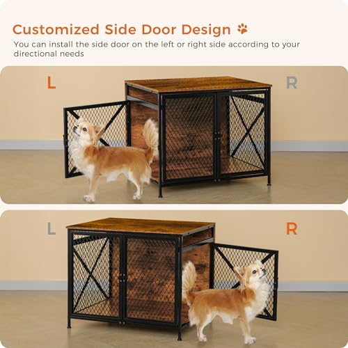 Image of Dog Crate, 25 inch L, Three-Door Kennel Expansion, Dog Furniture House Now Up to Large Dog, Rustic Brown