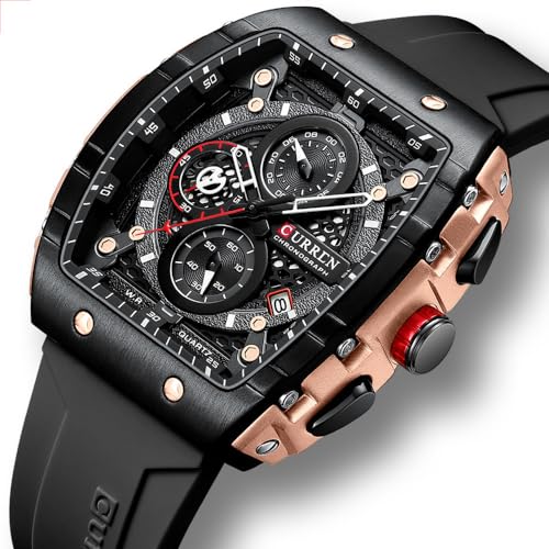 Image of PASOY Luxury Chronograph Watches for Mens Rubber Strap Black Waterproof Date Analog Quartz Watch