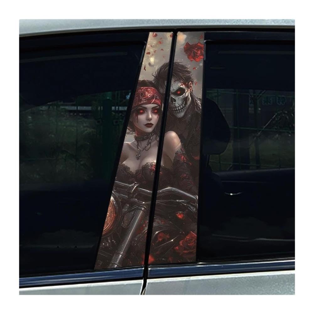 Decorative Items 2PCS Skeleton Couple Car B Pillar Sticker Waterproof Center Column Decals(B)