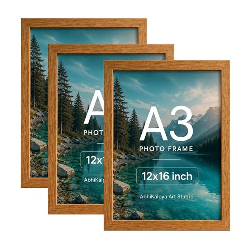 Image of AbhiKalpya Art Studio Colourful A3 size Photo Frame 12x16 Inch Teak Empty Acrylic Photo Frame (Teak Color) (Set of 3)