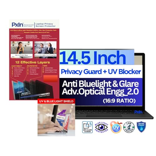 Image of Pxin 14.5 Inch (16:9) Laptop Privacy Screen Filter - NO Eye Strain | Anti-Blue Light + Anti-Glare | No Dry Eyes | Privacy Screen Protector