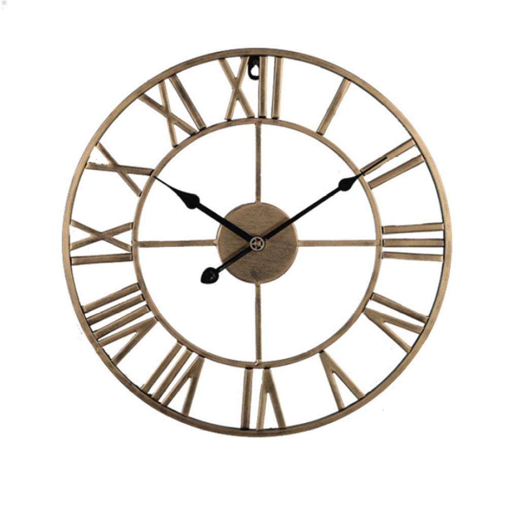 SaryEdge Large Wall Clock,Retro Iron Art Roman Numeral Wall Clock,Silent Wall Clock,Suitable for Kitchen,Bedroom,Garden,Living Room-Gouden-40Cm-Goud+zwart-40cm,Gouden-50cm,Gouden-5,Gouden-50cm