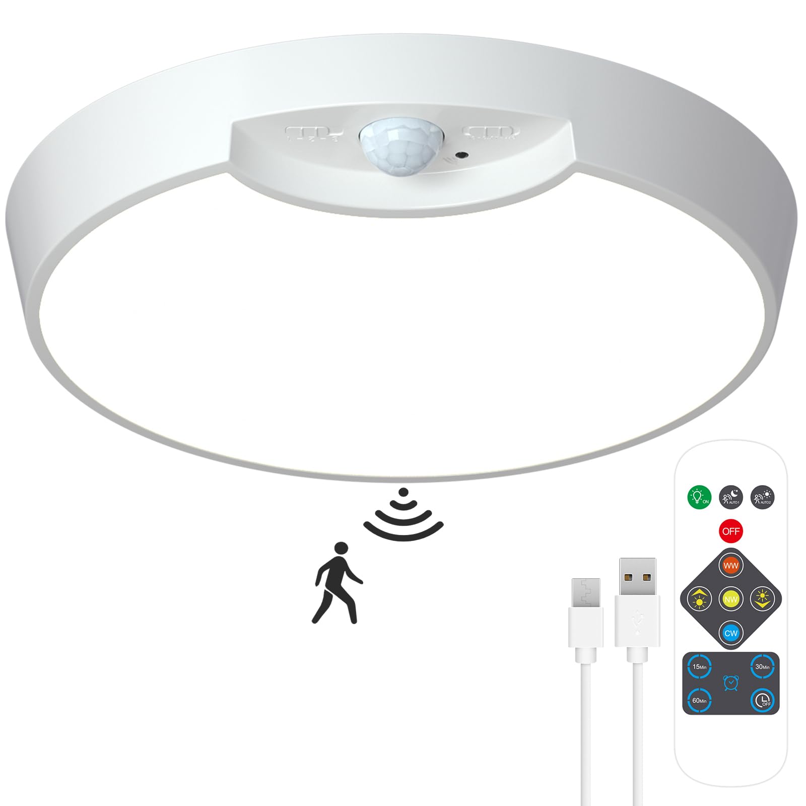 Toowell Battery Ceiling Light Rechargeable Motion Sensor Light Shed Lights Battery Powered Garage Lighting Wireless Ceiling Light for Bath Porch Stairs Loft