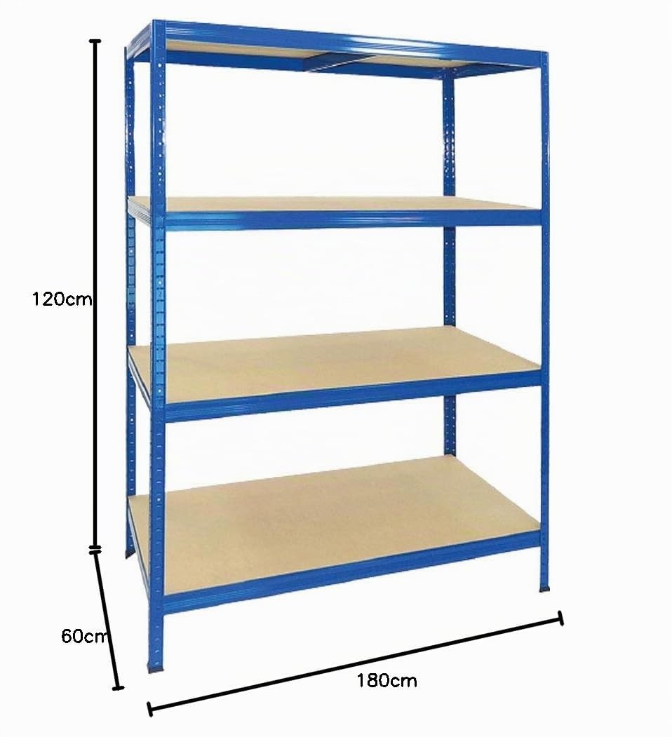 Scaffale legno metallo 4 ripiani cm L120xP60 xH180 Alta portata Blu Incastro