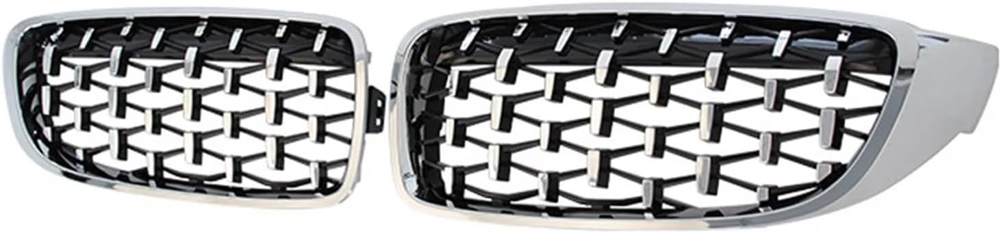 One Pair Chrome Diamond Kidney Grilles Meteor Style Compatible with BMW F32 F33 F36 F80 F82 2013-2018 Cabriolet Coupe 425i 430i 440i 435i(Black and Silver)