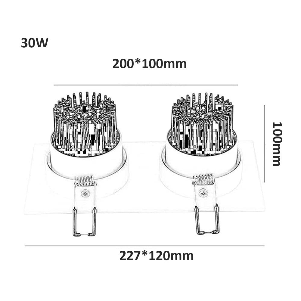 2 Head Downlight Aluminiowy kwadratowy panel świetlny Wiele opraw oświetleniowych Gimbal Montaż podtynkowy Obrotowe oświetlenie sufitowe LED 10W, 14W, 20W, 30W
