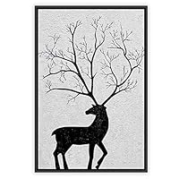 Framed Canvas Wall Art Black Deer Canvas Prints Home Artwork Decoration for Living Room,Bedroom - 16x24 inches
