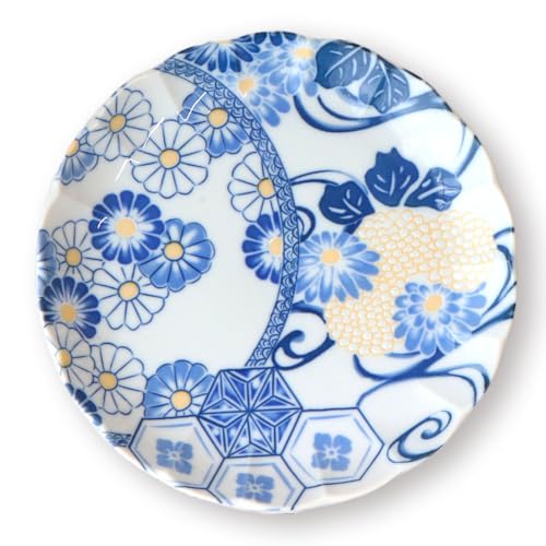 暮らしの彩り 皿 美濃祥瑞 藍菊 取皿 径21cm 日本製 美濃焼 陶磁器 丸皿 大皿 プレート 和食器 和柄 電子レンジ対応 食洗機対応