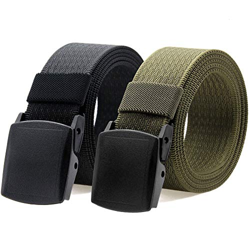 Nylon Military Tactical Men Belt Breathable Webbing Canvas Outdoor Web Belts with Plastic Buckle,2 Pack (Black + Light Green)