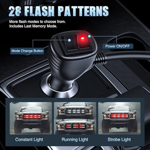 Image of Nilight 2PCS 24 inch Truck Grille Strobe Lights Strip 384 LED Emergency Light Red White Flexible Side Flashing Warning Caution Safety Waterproof Lighting Kit for Trucks Tow Plow Construction Vehicles