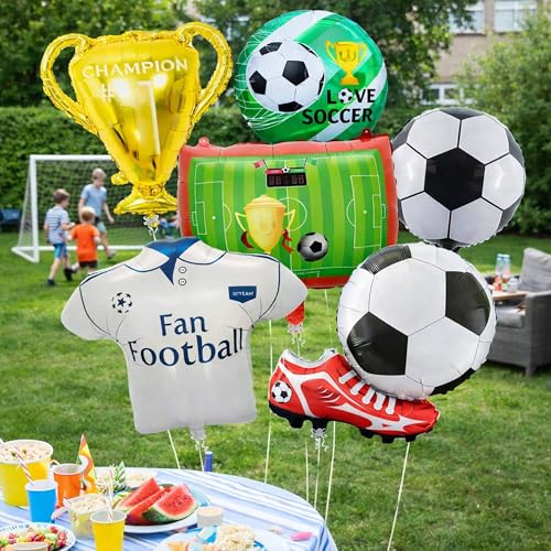 Image of Rozi Decoration Football Theme Foil Balloon Set Pack of 6, Soccer Party Decoration Balloons with Trophy, Jersey, Football, Ground & Shoe Design for Birthday, Kids Party & Sports Celebration