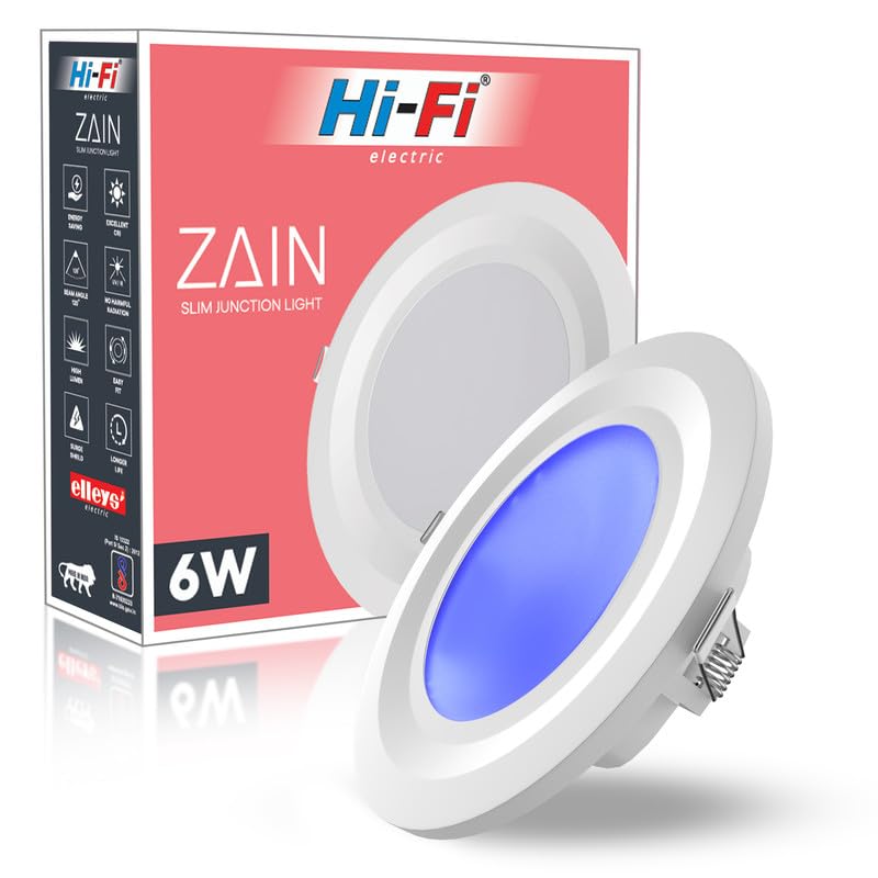 Image of elleys' Zain 6 Watt Junction Box Led Ceiling Light| Cut Out- 75 mm|BIS Certified| Blue Color Ceiling Light for Hall,Room,Office | Led Downlighter Colour (Blue) Pack of 1