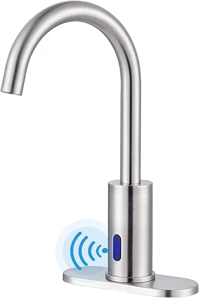 WOWOW Touchless Bathroom Faucet - Tall Waterfall Automatic Bathroom Sink Faucet with Single Hole, Control Box and Temperature Mixer for Vanity, Brushed Nickel