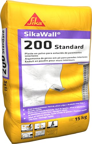 SIKA - Plaste interior - SikaWall-200 Standard - Blanco - Plaste en polvo para regularización y enlucido final de paramentos interiores antes de pintar o empapelar - 15kg