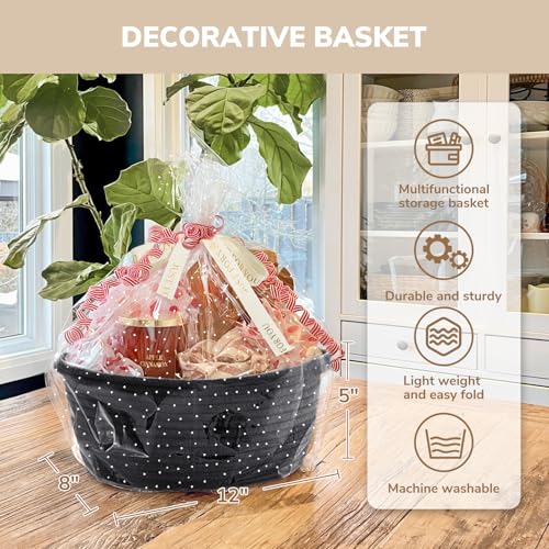 Image of CHICVITA Black Empty Gift Basket, Small Woven Baskets for Organizing, Rope Baskets for Storage, Decorative Basket for Dogs, Cats, Cute Organizer for Shelves, 12 inchx 8 inchx 5 inch (Pack of 2)