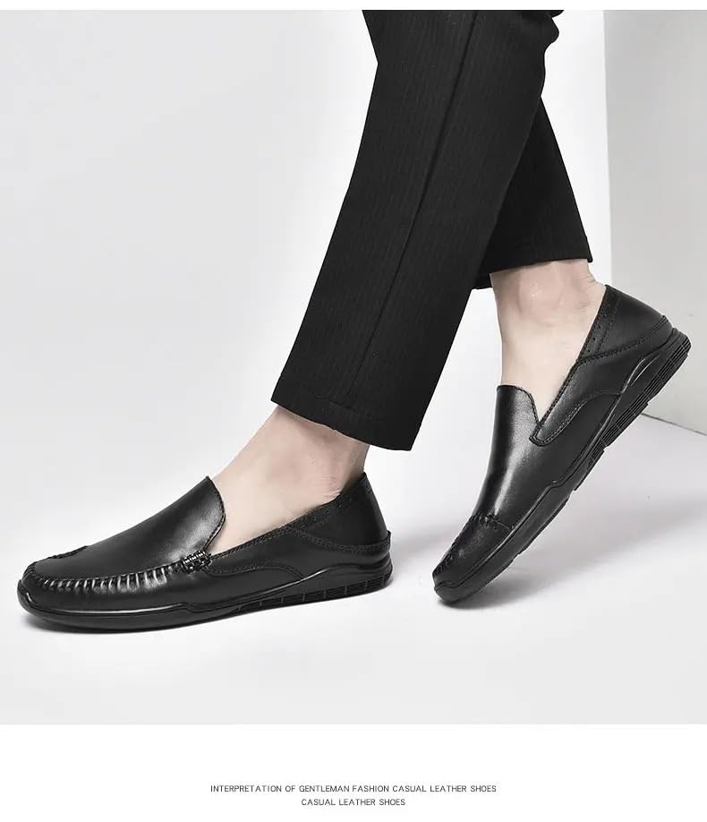 Loafers for Men Round Toe Leather Solid Color Loafer Shoes Lightweight Slip Resistant Flexible Casual Prom Slip-ons4