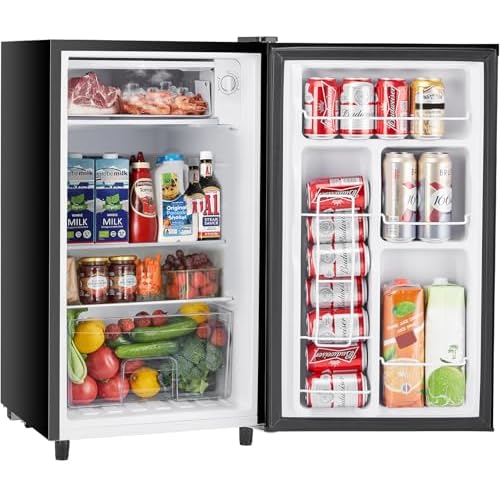 Sweetcrispy 3.2 Cu.Ft Mini Fridge with Freezer Small Refrigerator Single Door Adjustable Thermostat Energy-efficient Low Noise, Compact Fridge for Bedroom, Office, Dorm (Black)