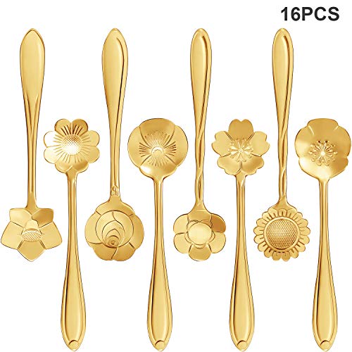 16 Pieces Stainless Steel Flower Coffee Spoon Dessert Spoon Sugar Spoon Ice Cream