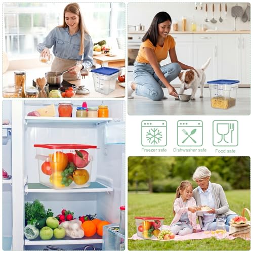 Image of Lallisa 4 Pcs 8qt & 4qt Clear Food Storage Containers with Lids Handles and Scales, Stackable Plastic Square Food Storage Containers for Dough Proofing Baking Kitchen Restaurant(Red, Blue)