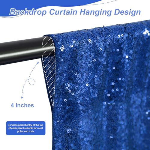 Image of Royal Blue Sequin Backdrop Curtains,2 Panels 2FTx8FT Blue Curtain Backdrop Glitter Party Decorations Background Drapes for Wedding Birthday Anniversary Graduation Photo Booth Decor