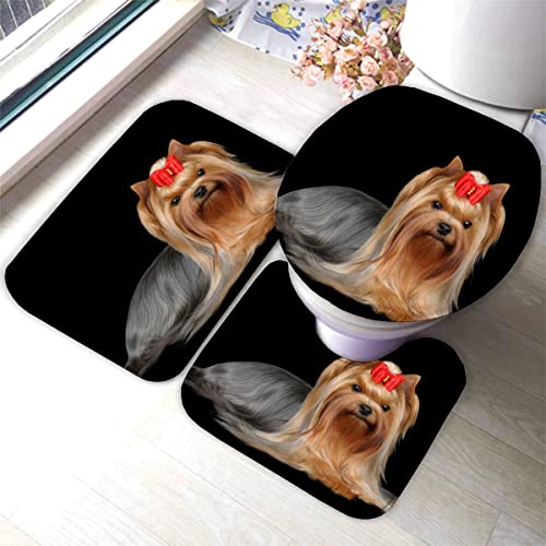 Badematte Yorkshire Terrier Tierhund Badematten Set rutschfest Waschbar Badgarnitur 3teilig - WC Deckelbezug U-förmigen… – Bild 4